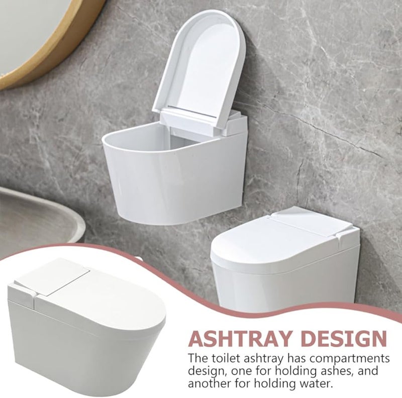 علبة سجائر بيضاء مثبتة على الحائط مع غطاء على شكل مرحاض صغير مقاوم للريح لحاوية رماد الحمام - Image 3